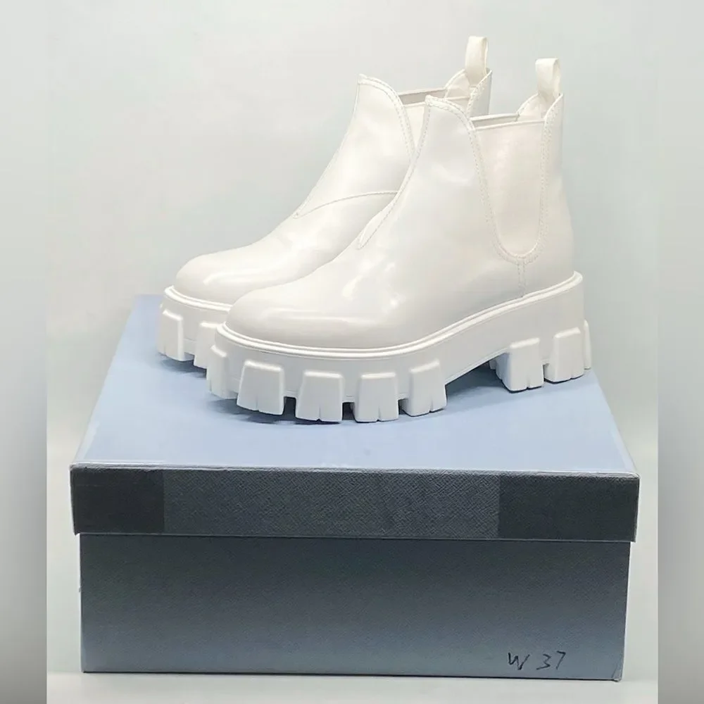 Prada Monolith Leather Lug-Sole Chelsea Boots size 37 - Picture 14 of 16